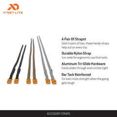 First Lite aluminum tri-glide hardware for smooth tensioning.