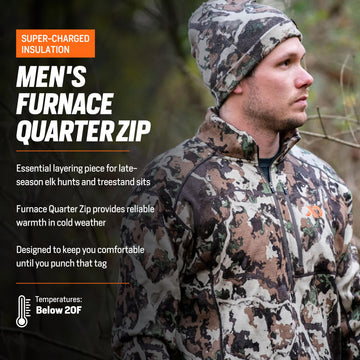 First Lite Furnace Quarter Zip zip collar closeup highlights insulated warmth and smooth zipper action