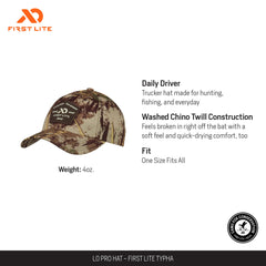 First Lite Lo-Pro Hat side view, strapback design offers a secure, versatile fit.