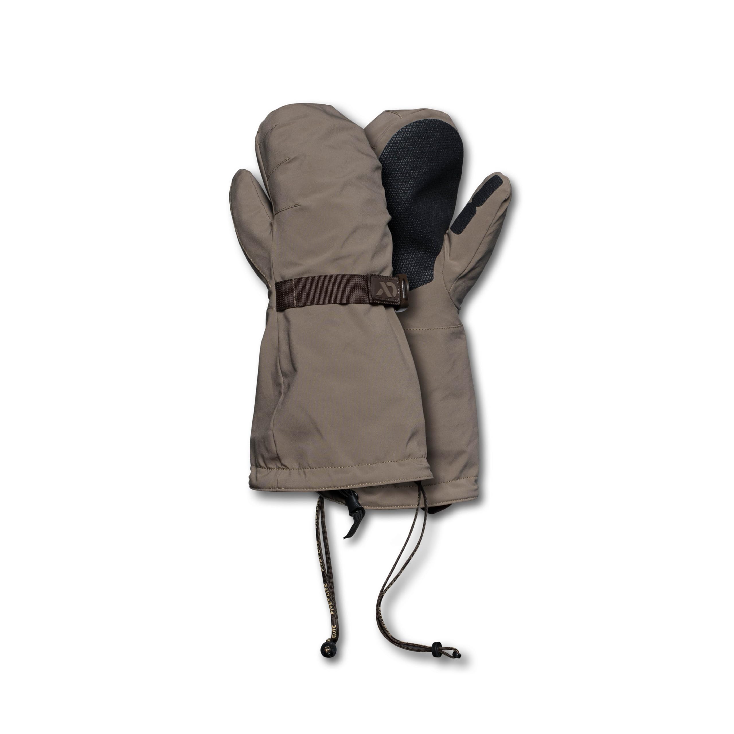 First Lite Omen Over Mitt front view for cold weather hunting warmth and full hand coverage.