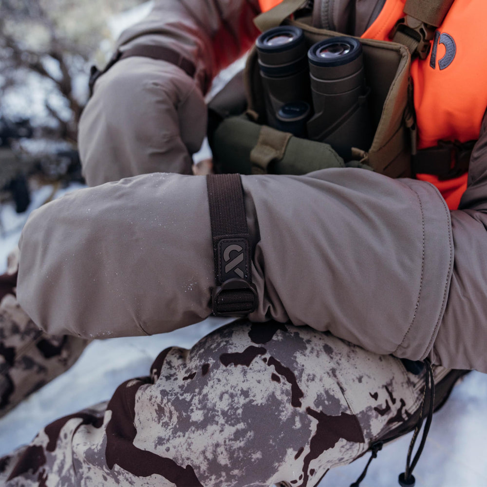 First Lite Omen Over Mitt jacket-sleeve coverage provides complete hand protection in cold weather.