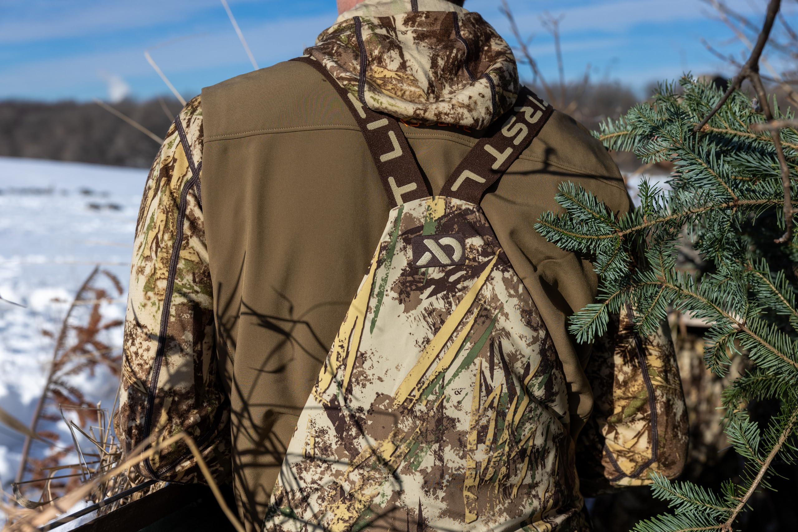 First Lite Refuge Bib Pant Typha camouflage ideal for wetland concealment