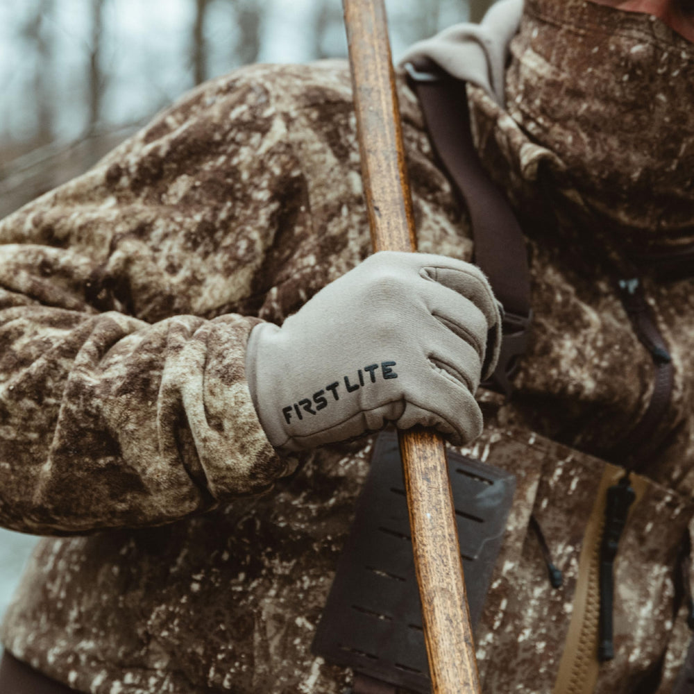 First Lite Rugged Wool Fleece Glove durable silicone palm print for grip on rifles