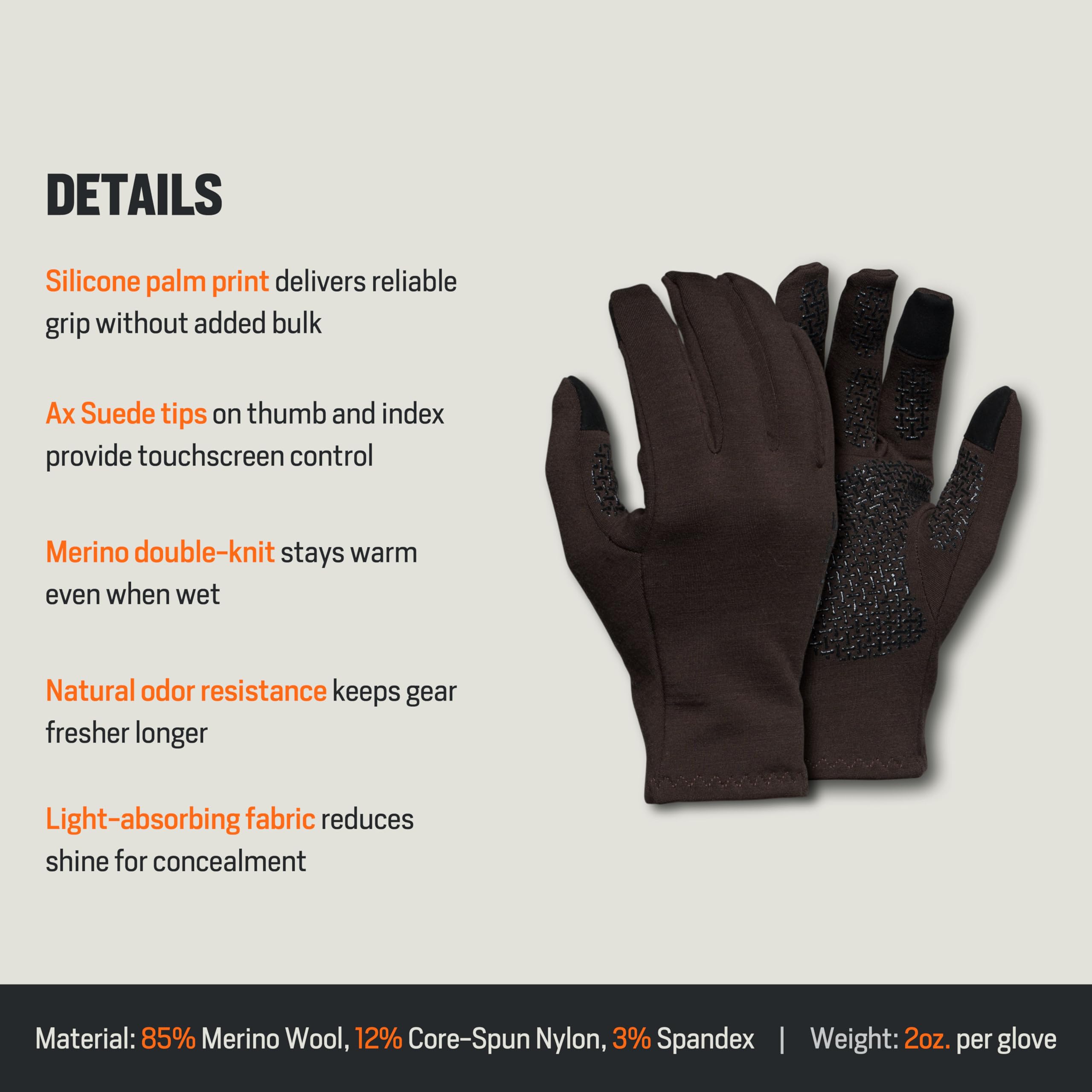 First Lite Rugged Wool Fleece Glove merino odor control helps stay stealthy in the field