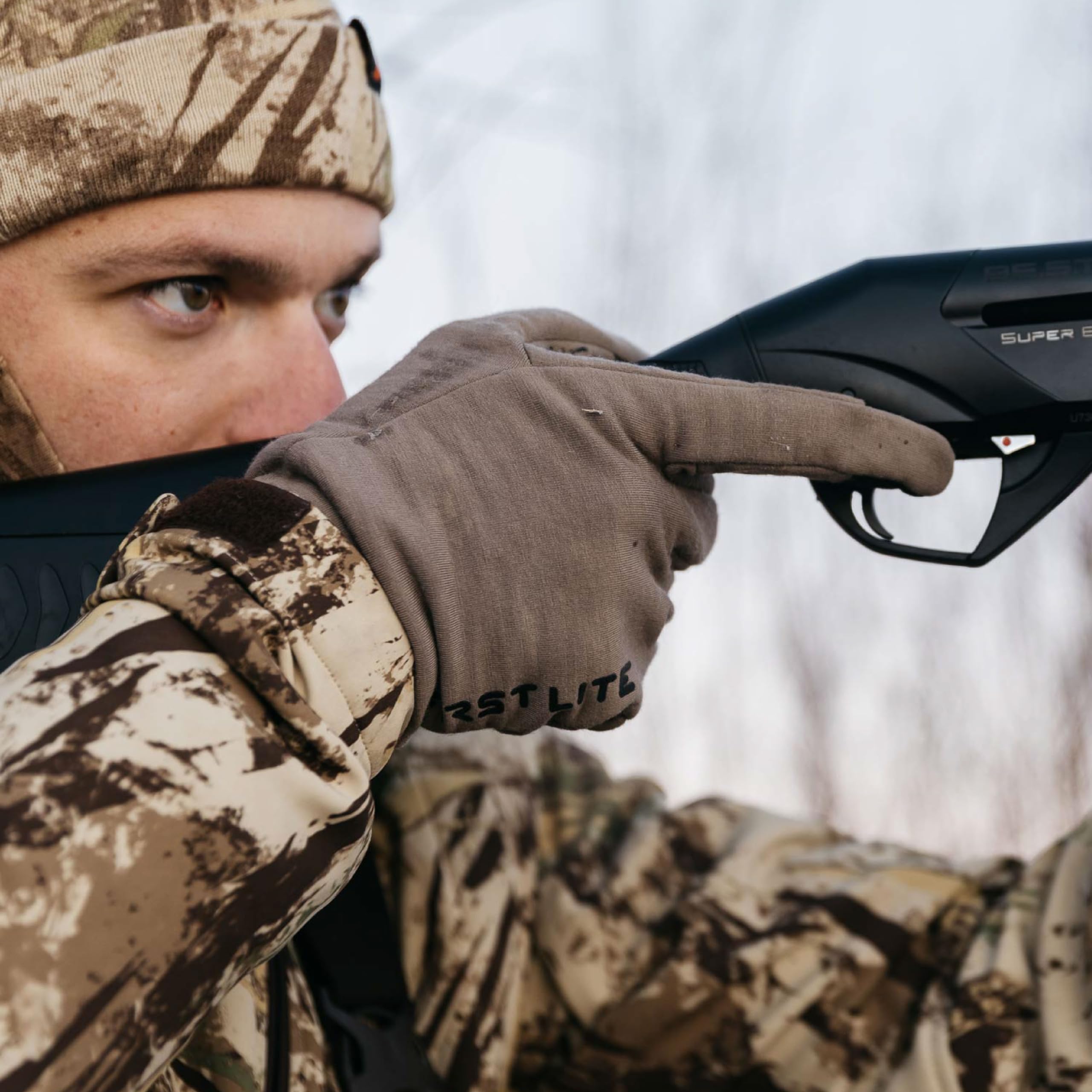 First Lite Rugged Wool Fleece Glove touchscreen thumb and index for phone use outdoors