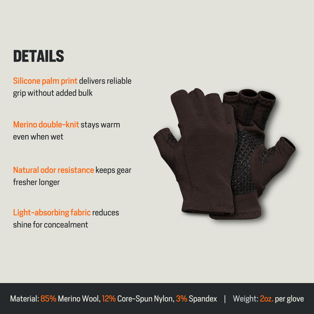 First Lite Rugged Wool Half Finger Glove lightweight warmth for cold-weather hunts