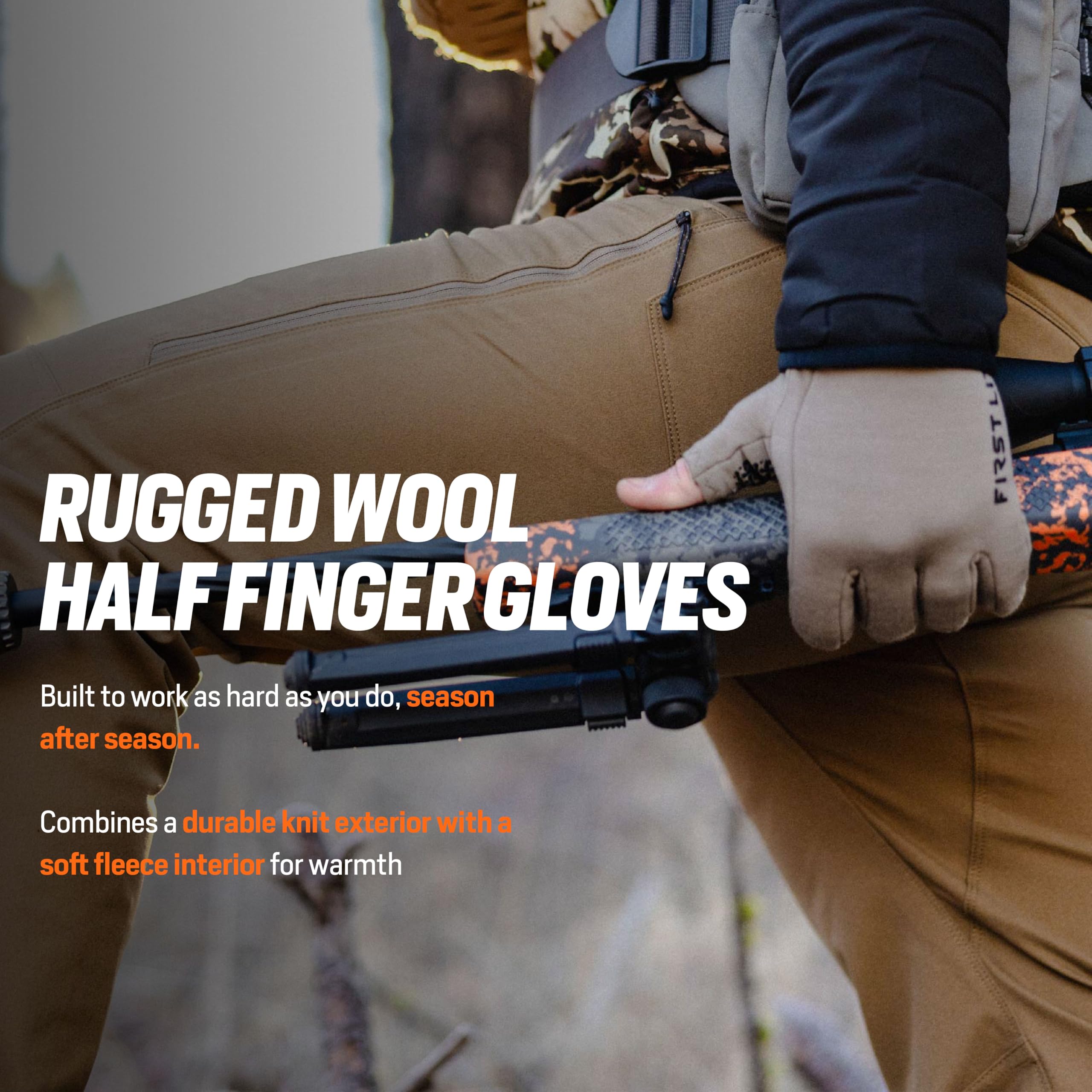 Interior soft fleece of First Lite Rugged Wool merino glove for warmth