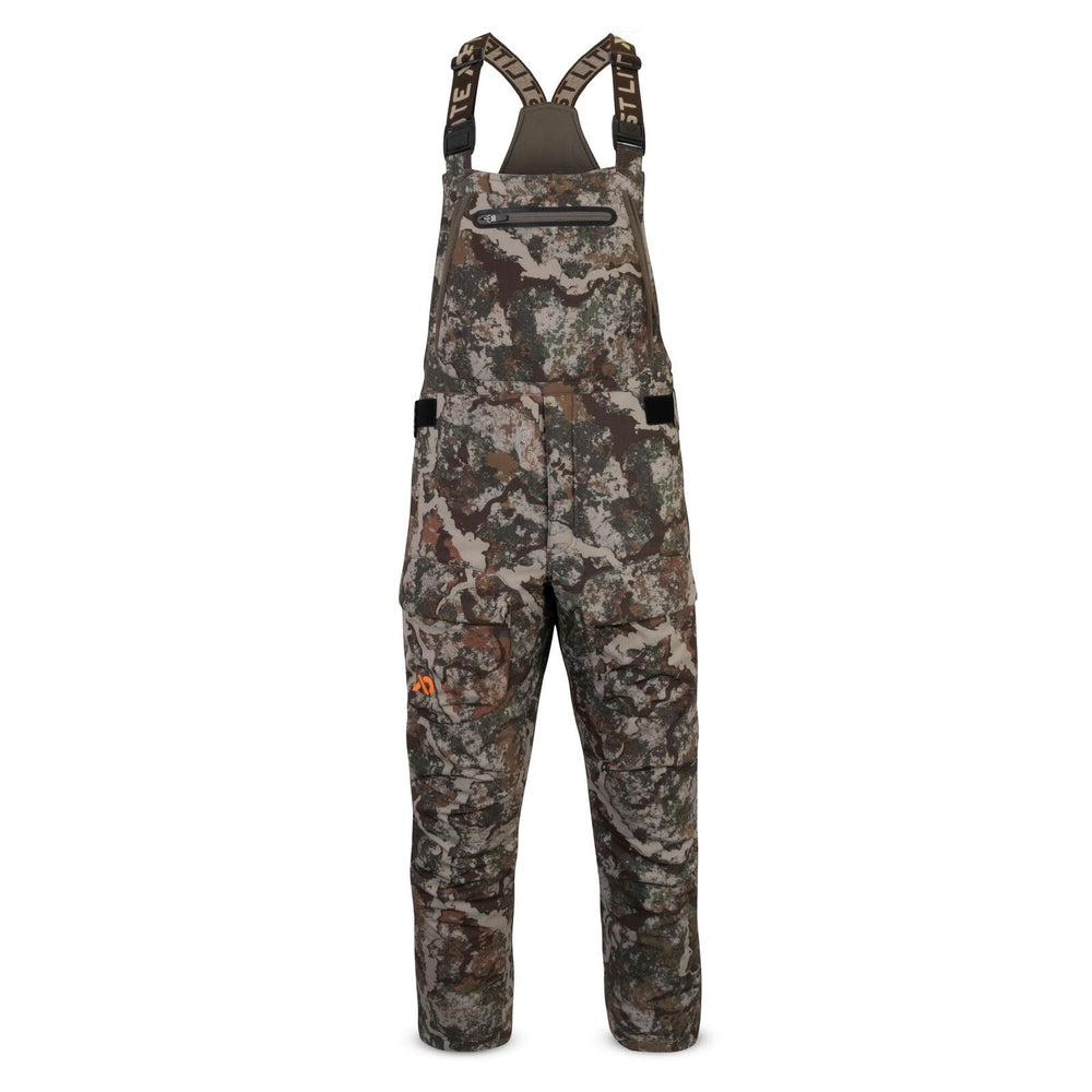 First Lite Sanctuary 2.0 insulated bib pant for tree stand hunting in quiet camo warmth.