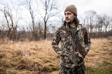 First Lite Tag Cuff Merino Beanie, dry earth color for fishing and hunting.