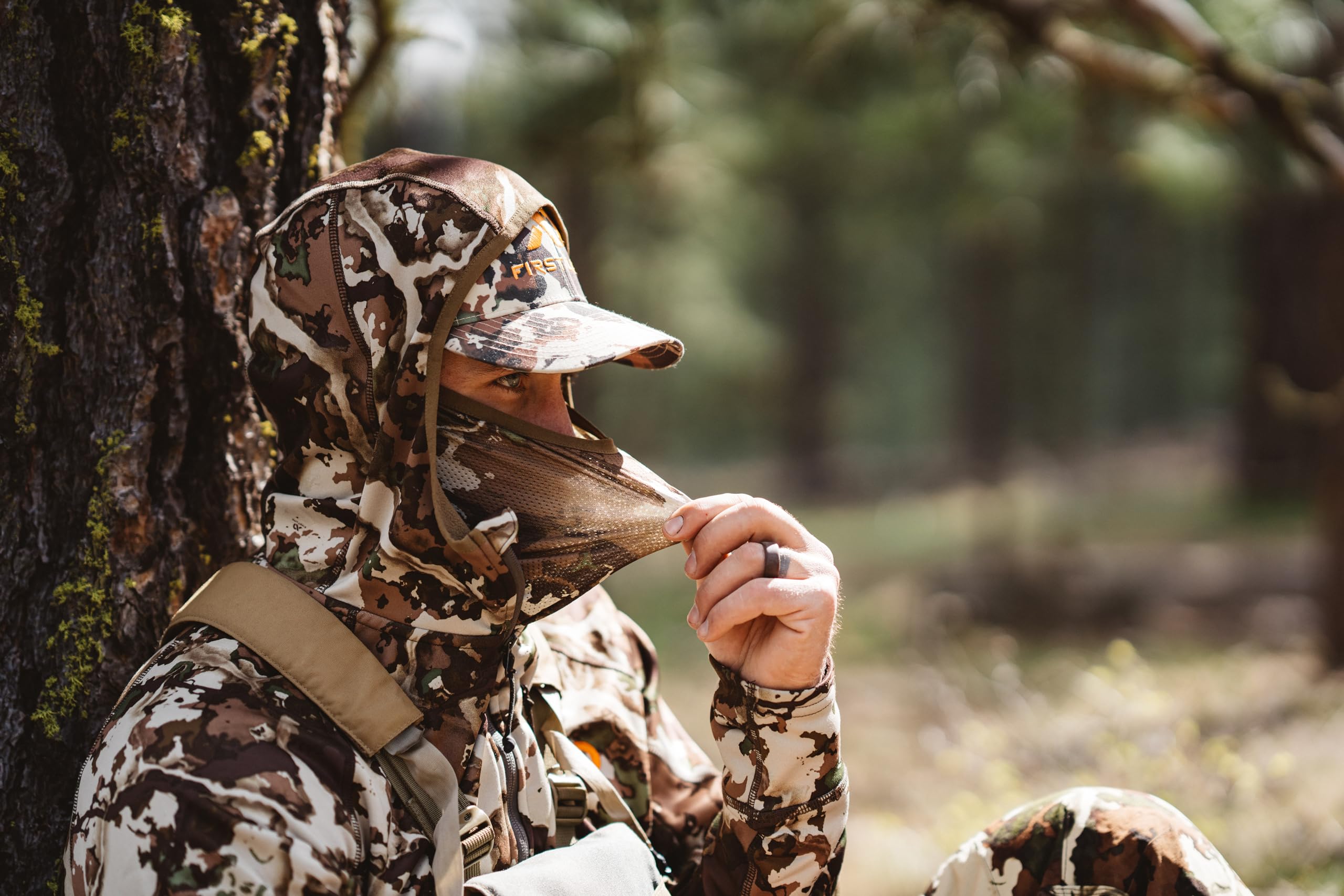 First Lite Trucker Hat on head fit illustrating one-size versatility