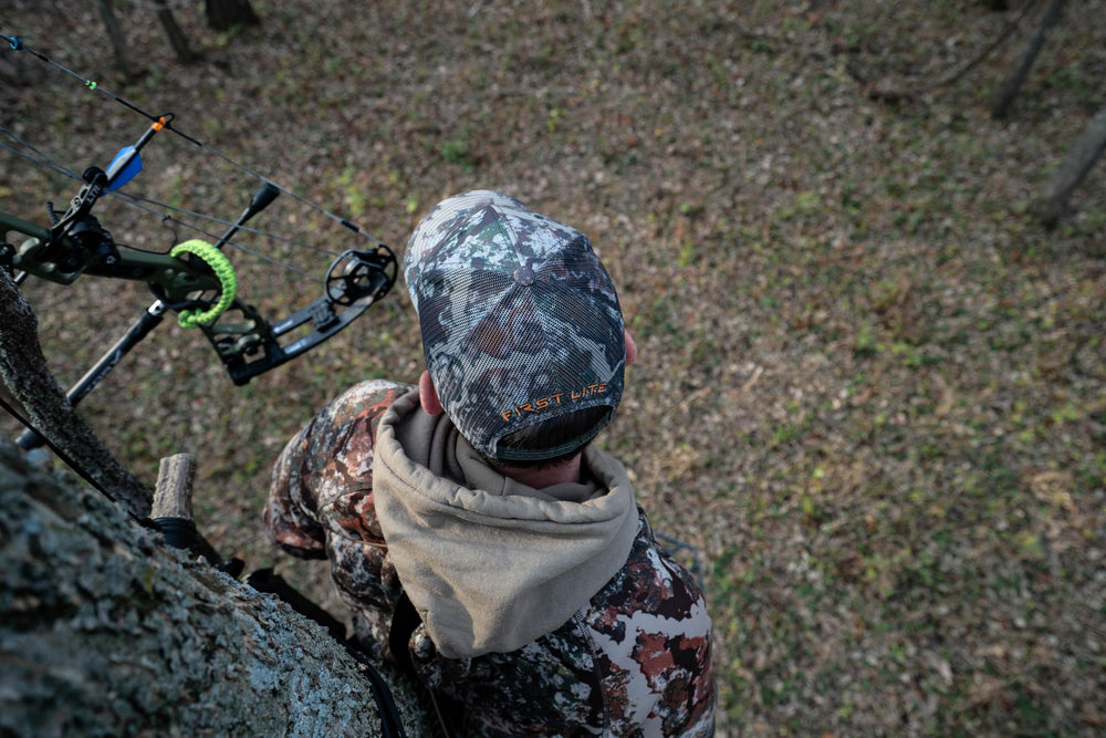 First Lite Trucker Hat soft mesh back provides all-day comfort.