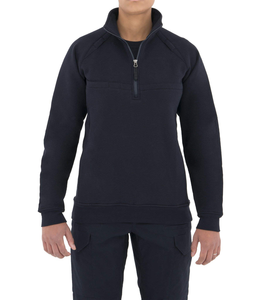 First Tactical women's cotton job quarter zip shirt, elbow patches, ripstop durability for rugged wear