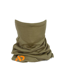 First Lite Aerowool Merino Neck Gaiter in conifer, front view showing lightweight cooling for warm hunts.