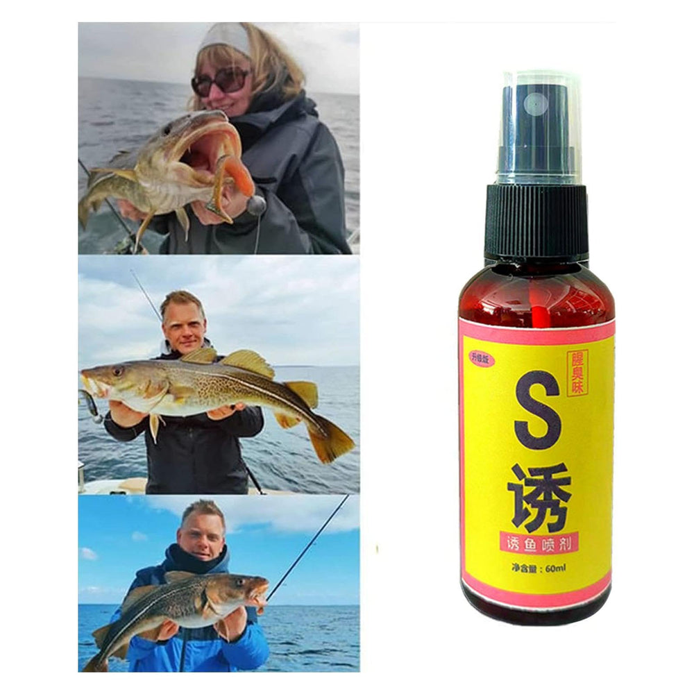 Angler holding Fish Attractant Spray with gear ready to fish