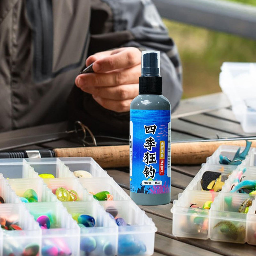 Fish Attractant Spray demonstrates bait dip action for quick scent boost.