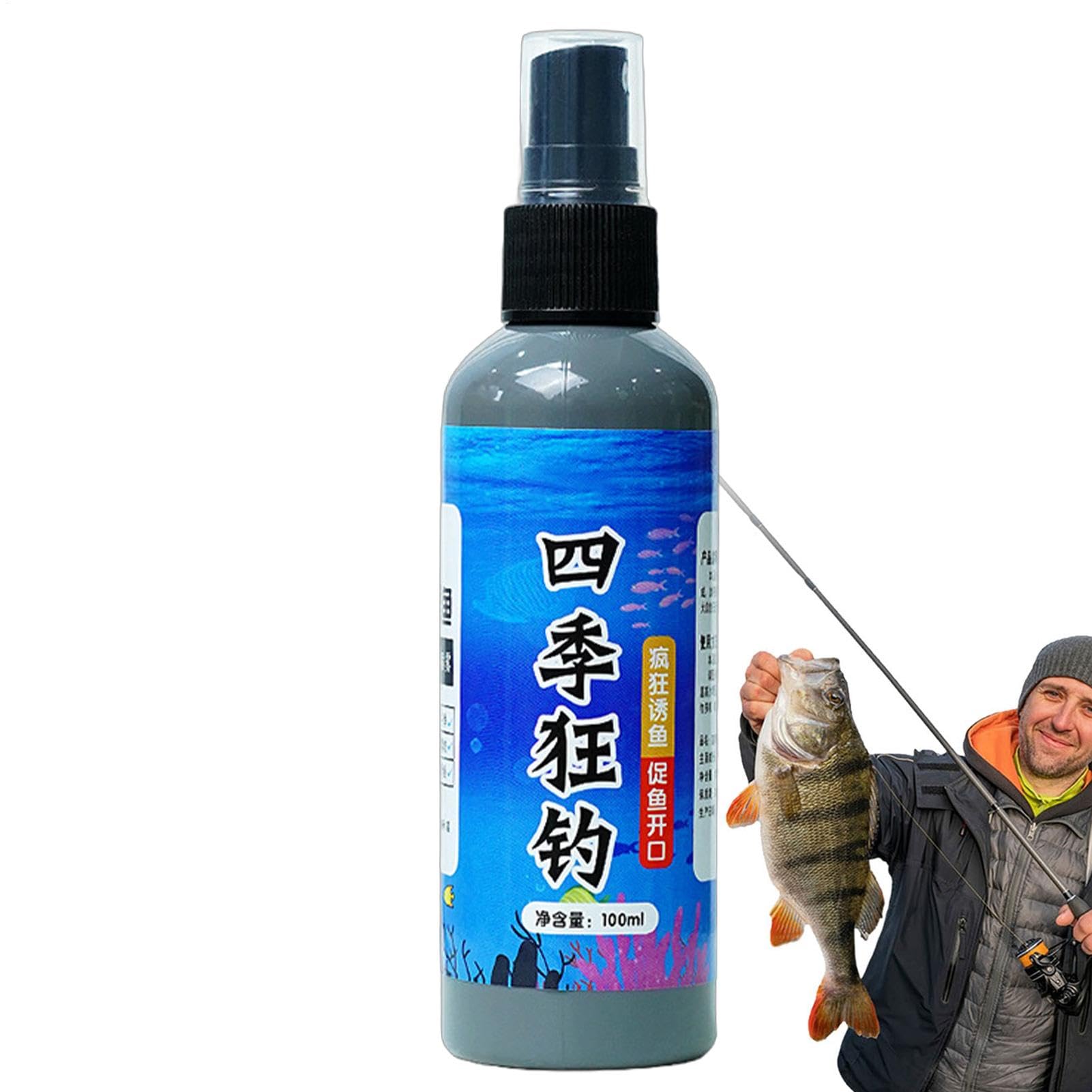 Fish Attractant Spray bottle closeup shows concentrated formula for lure performance.