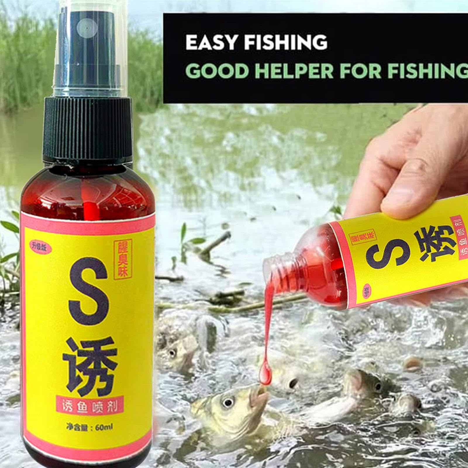Fish Attractant Spray in water illustration suggesting minimal environmental impact