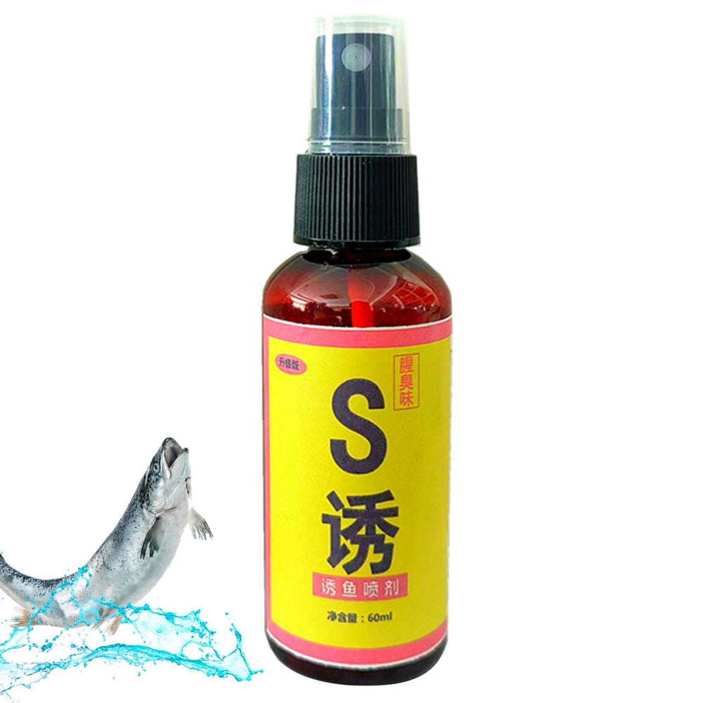 Hands applying Fish Attractant Spray in a river or pit environment