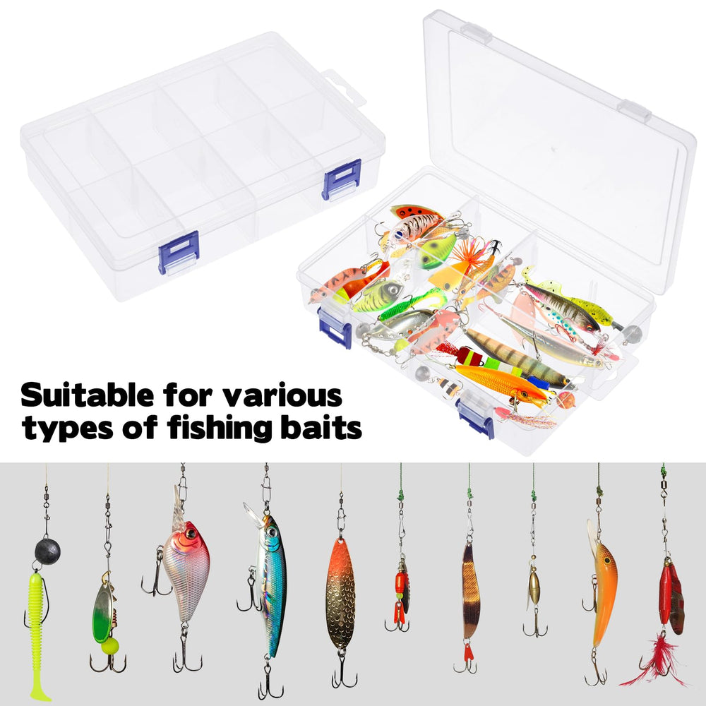 Compact tackle box dimensions 19.7 x 13.2 x 4.6 cm with visible contents