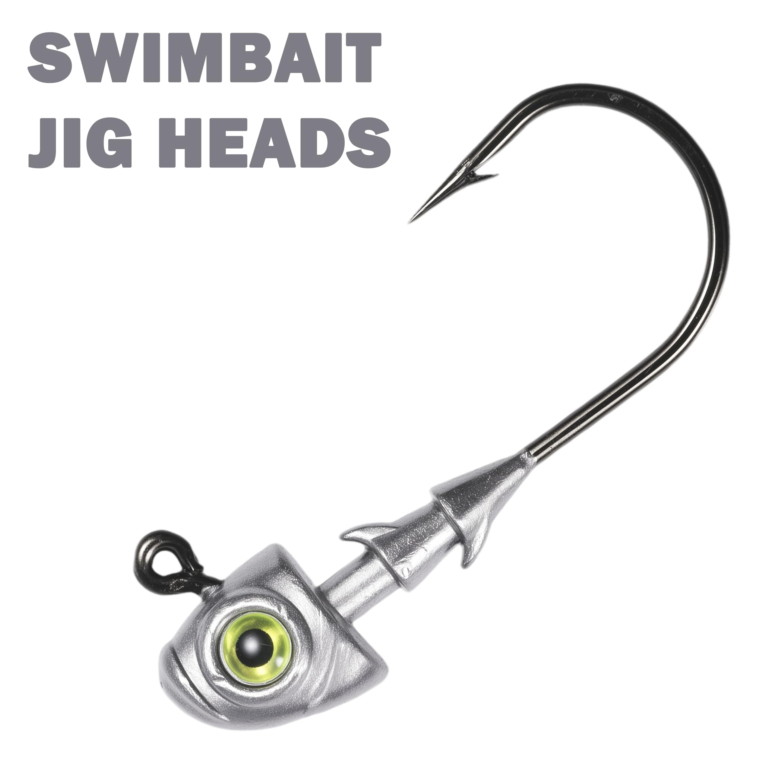 Fish Corner swimbait jig heads 3/16 oz with double bait keepers and 3D eyes