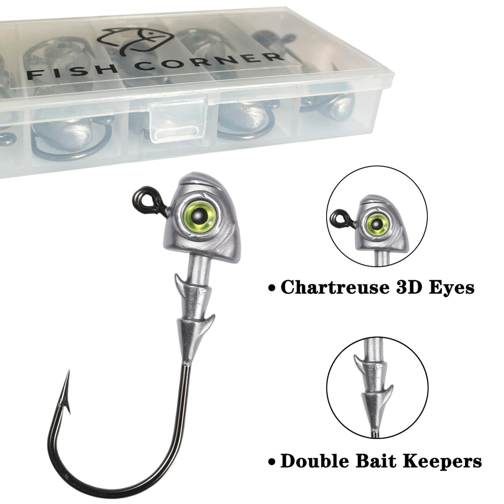 Sturdy high carbon steel hook on swimbait jig head