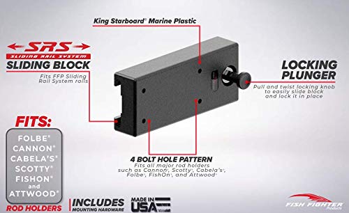 Fish Fighter rail sliding block installed on boat rail for easy adjustments.
