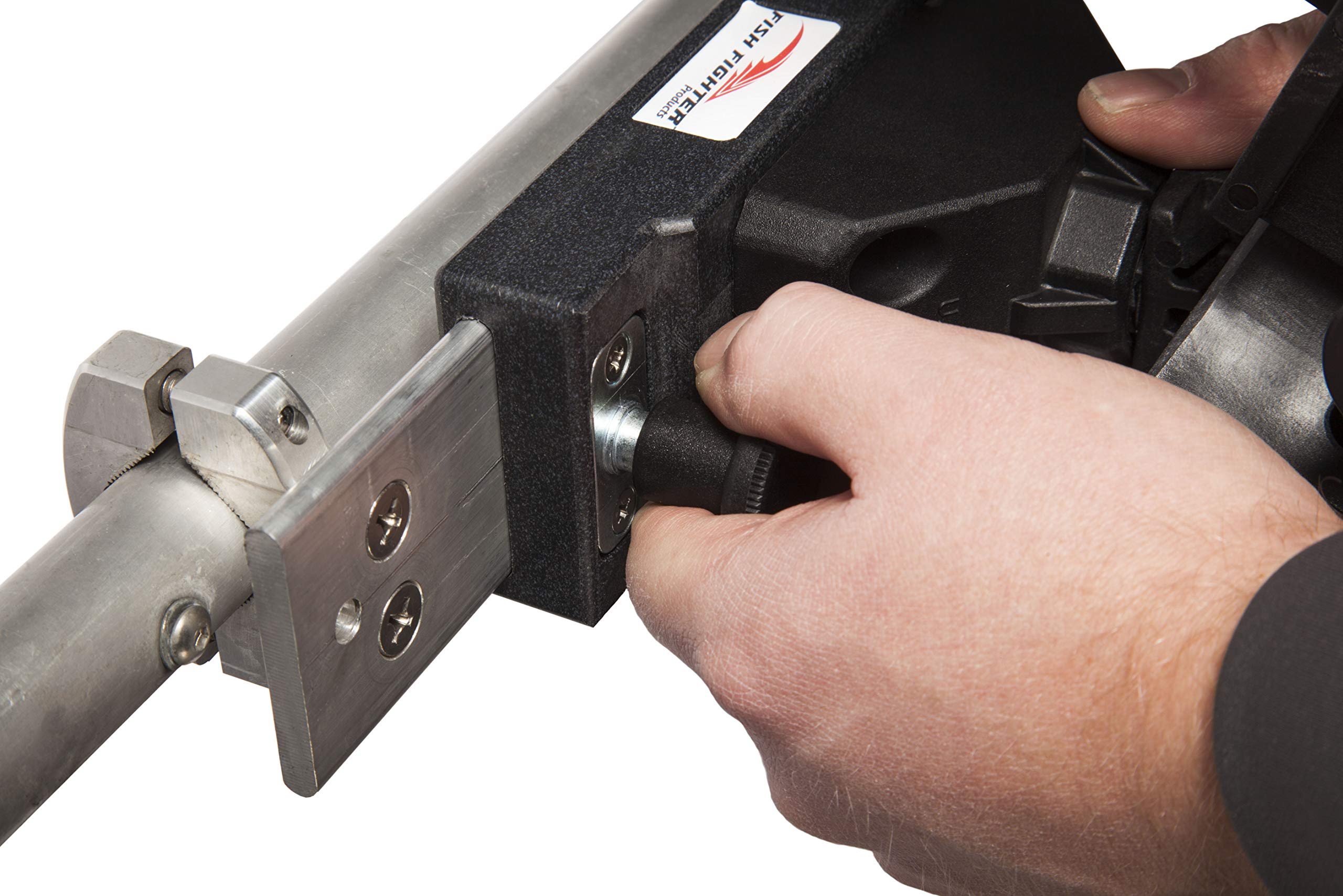 Fish Fighter rod holder mounting system keeps tackle organized on deck.