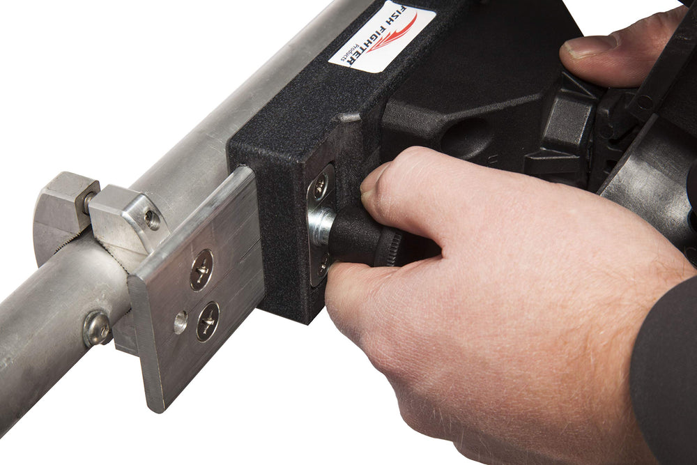 Fish Fighter rod holder mounting system keeps tackle organized on deck.