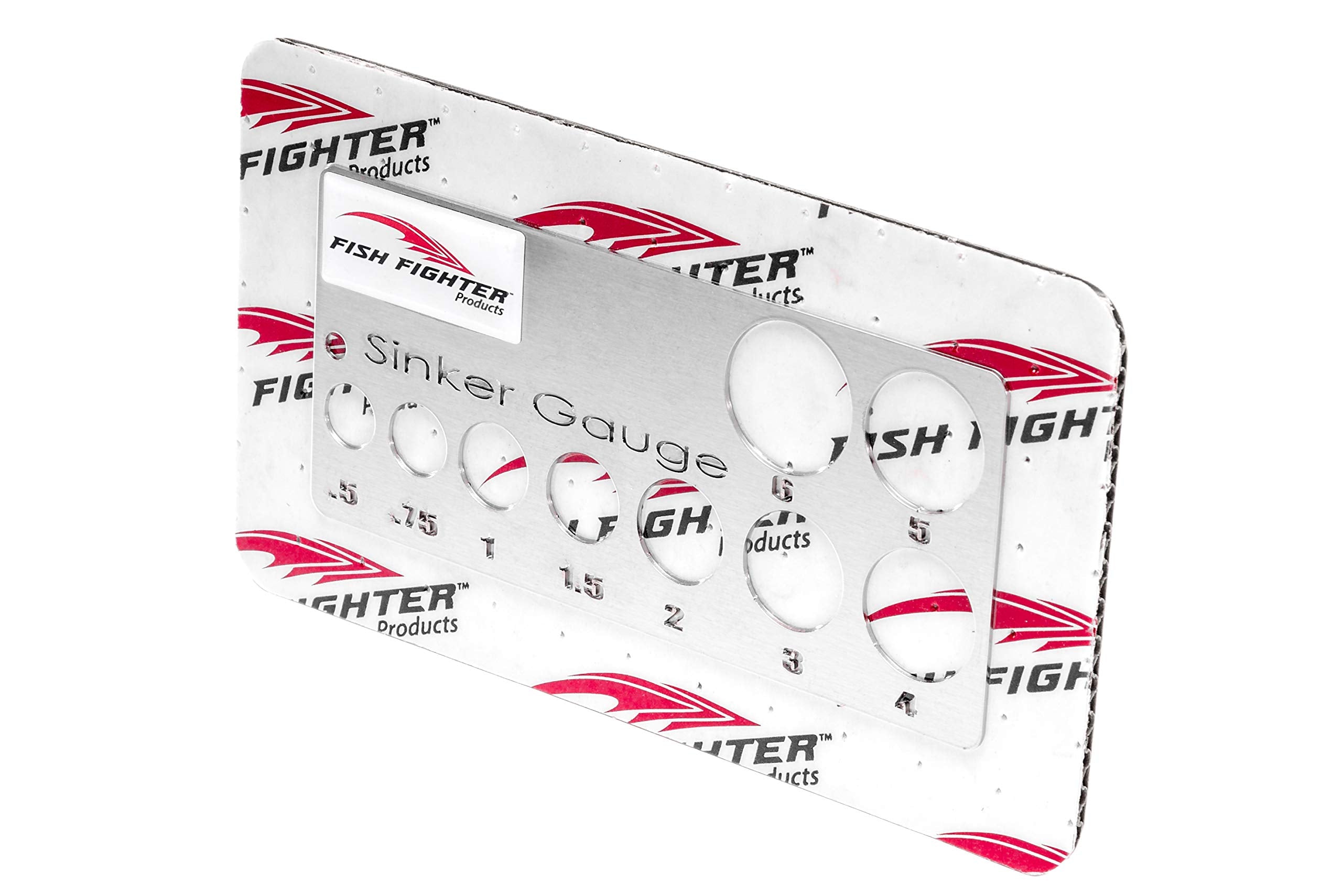 Fish Fighter Sinker Gauge close-up holes enable quick weight matching for rigs.