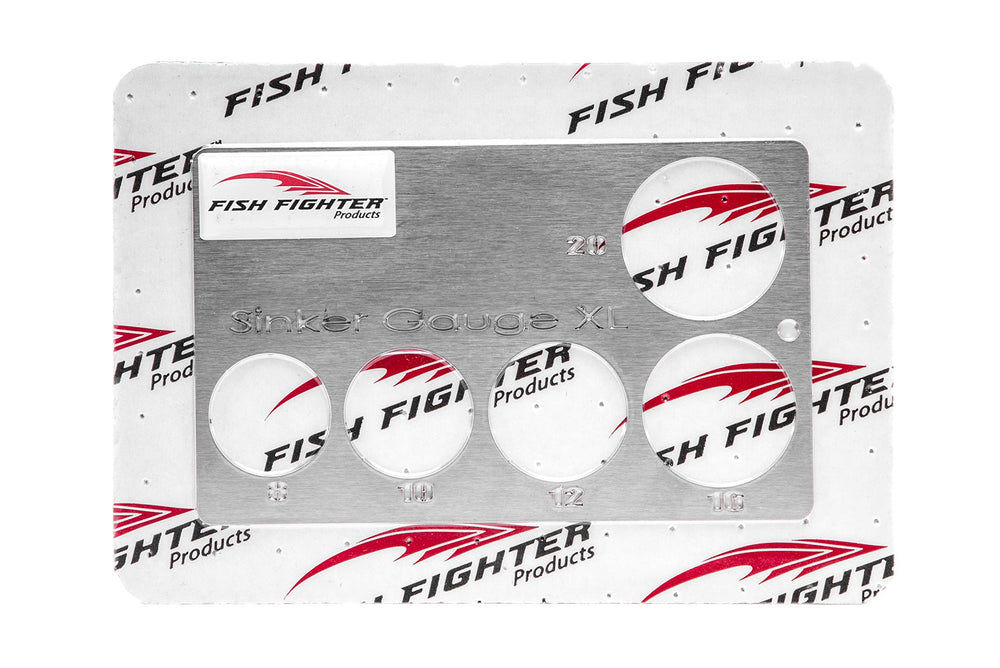 Fish Fighter XL Sinker Gauge close-up on hole sizes for fast weight identification.