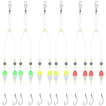 Six-piece fish finder float rig with double-hook setup