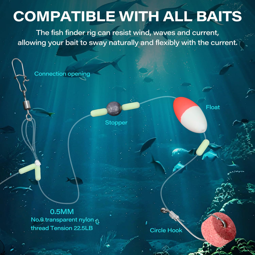 Colorful high-visibility catfish float on the rig