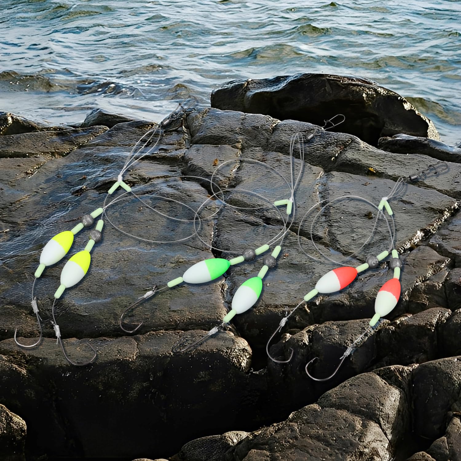 Six-pack of ready-to-use fish finder float rigs