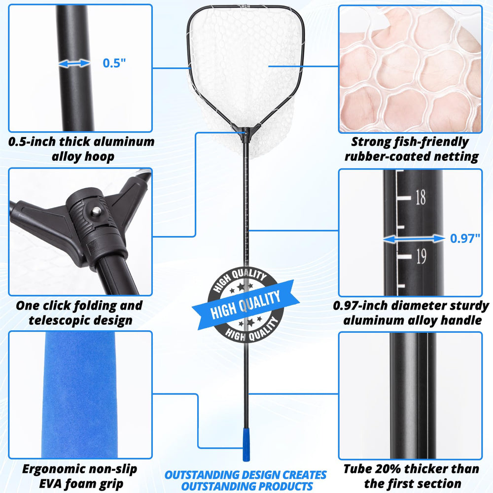 Wide 20 x 19 inch hoop for quick scooping of larger fish