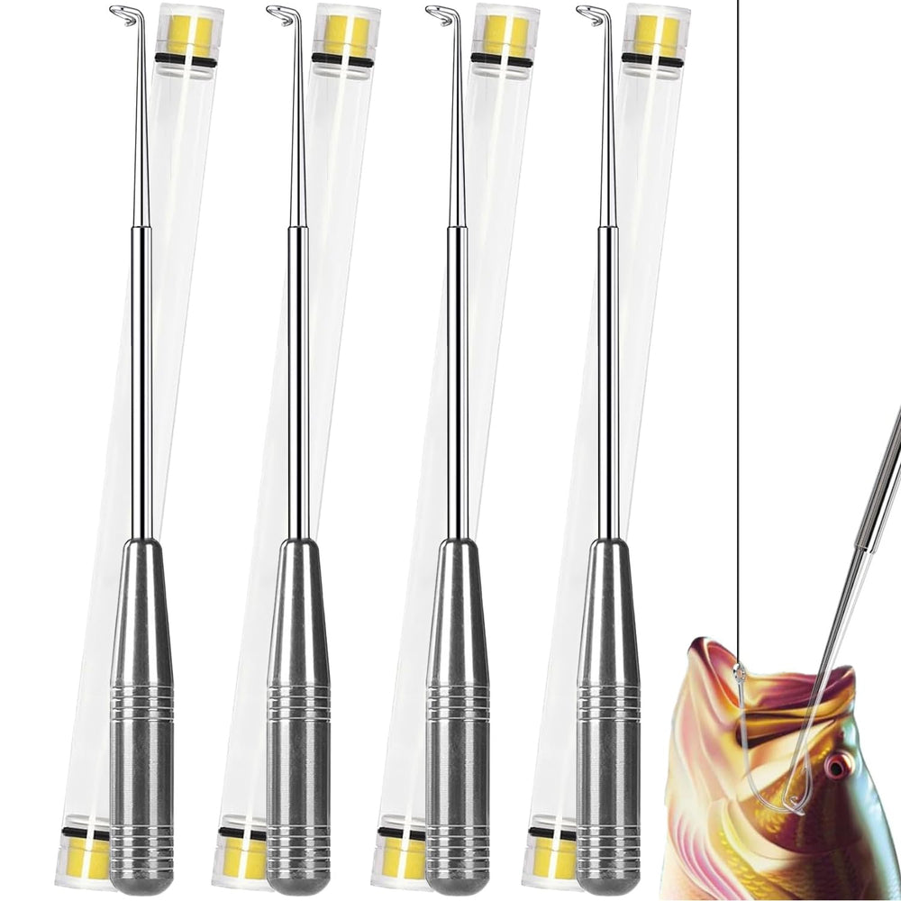 Close-up of fish hook remover tool with non-slip anodized handle