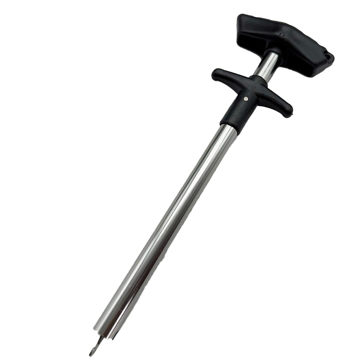 Front view of Fish Hook Remover Tool showing aluminum shaft and ABS handle