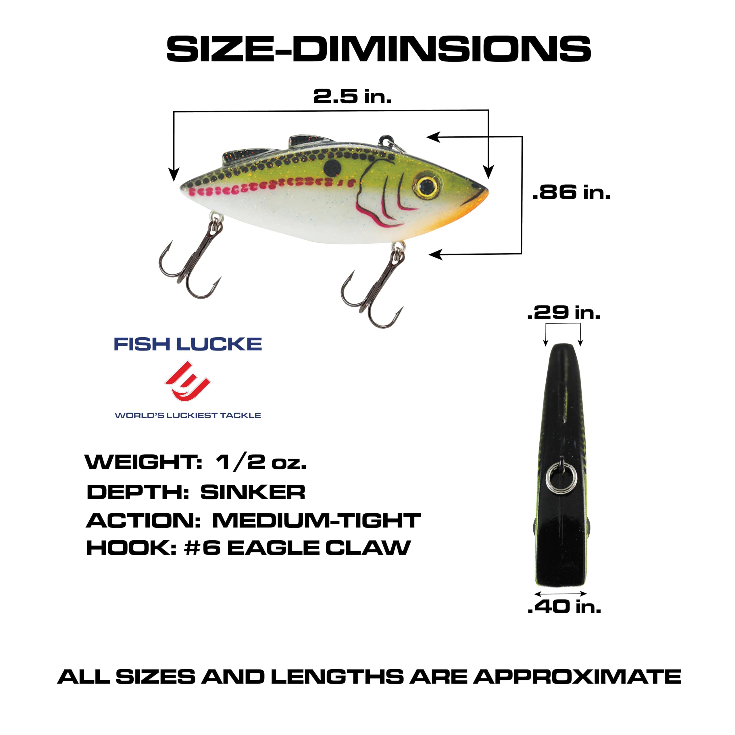 Fish Lucke All American Rattler crankbait side view shows compact profile for efficient water coverage