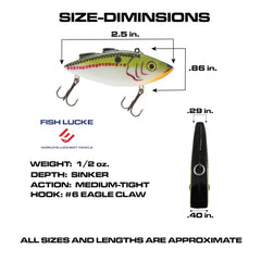 Fish Lucke All American Rattler crankbait side view shows compact profile for efficient water coverage