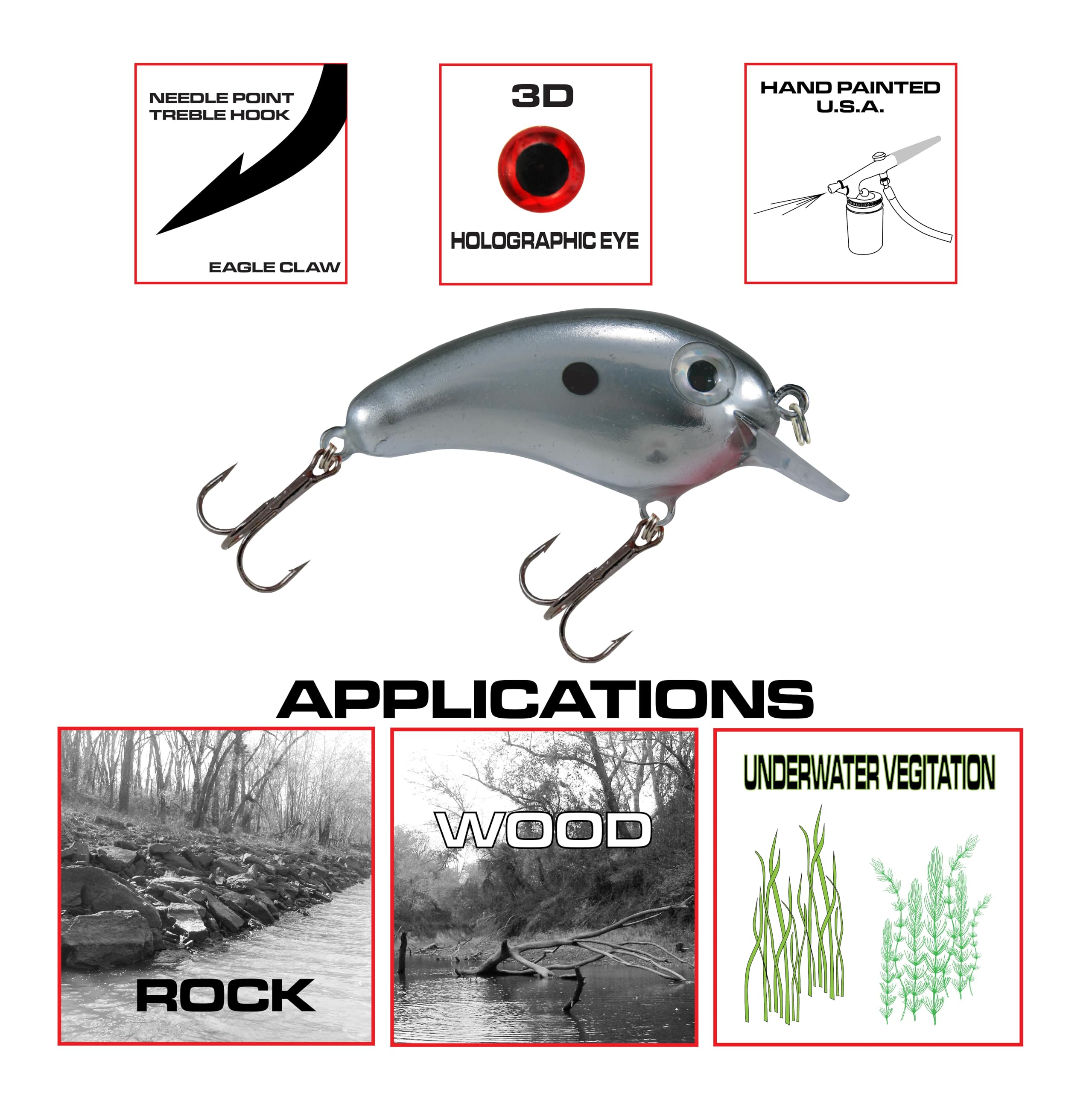 FISH LUCKE Crappie Magic crankbait gliding over wood cover demonstrates deflection.