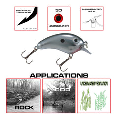 FISH LUCKE Crappie Magic crankbait gliding over wood cover demonstrates deflection.
