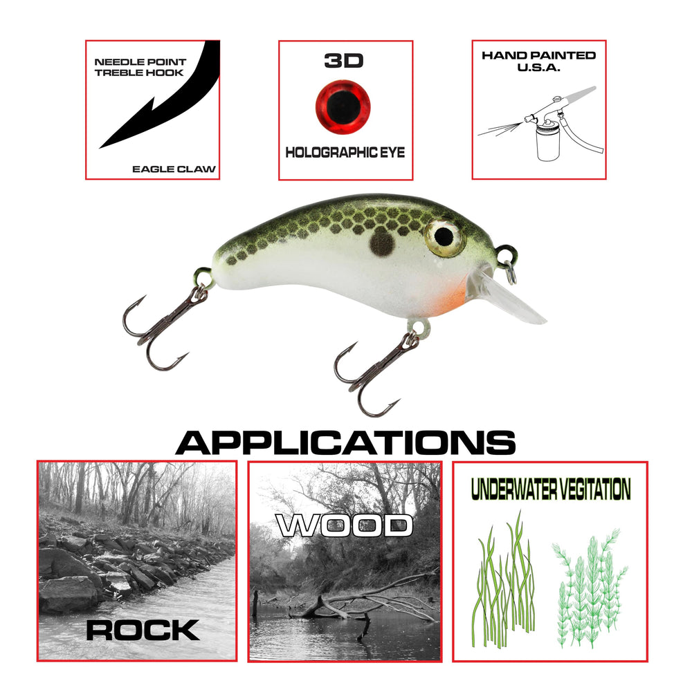 Luck E Strike Crappie Magic Crankbait side profile, versatile for crappie and bass.