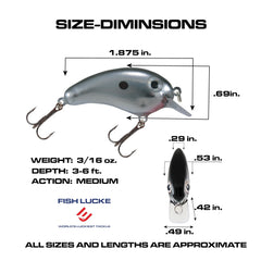FISH LUCKE Crappie Magic crankbait side view showing 2-inch size for precise casting.