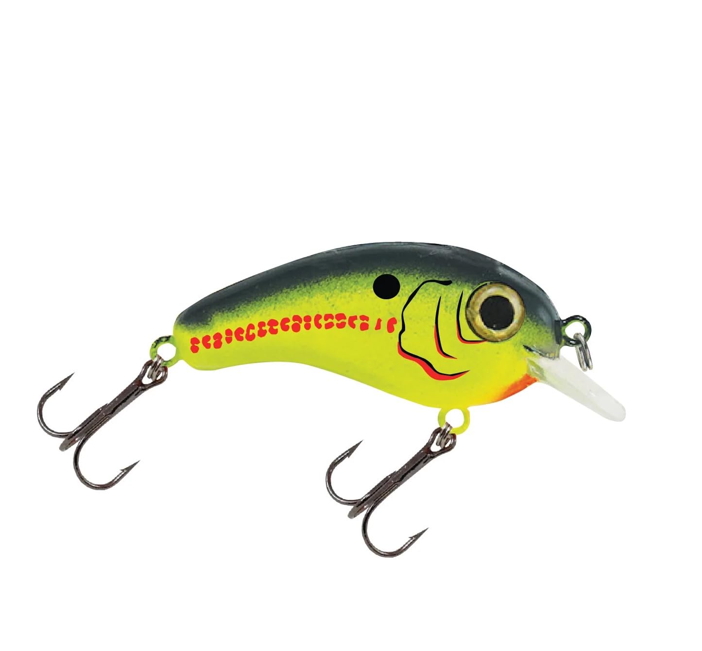 Luck E Strike Crappie Magic crankbait side view shows compact 2-inch size for shallow cover fishing.