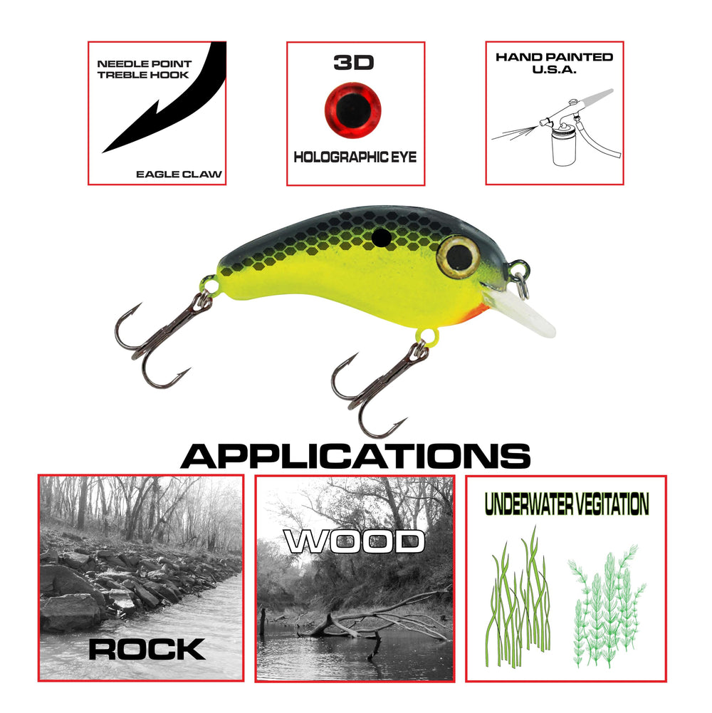 Luck E Strike Crappie Magic crankbait top view emphasizes its lightweight profile for quick retrieves.
