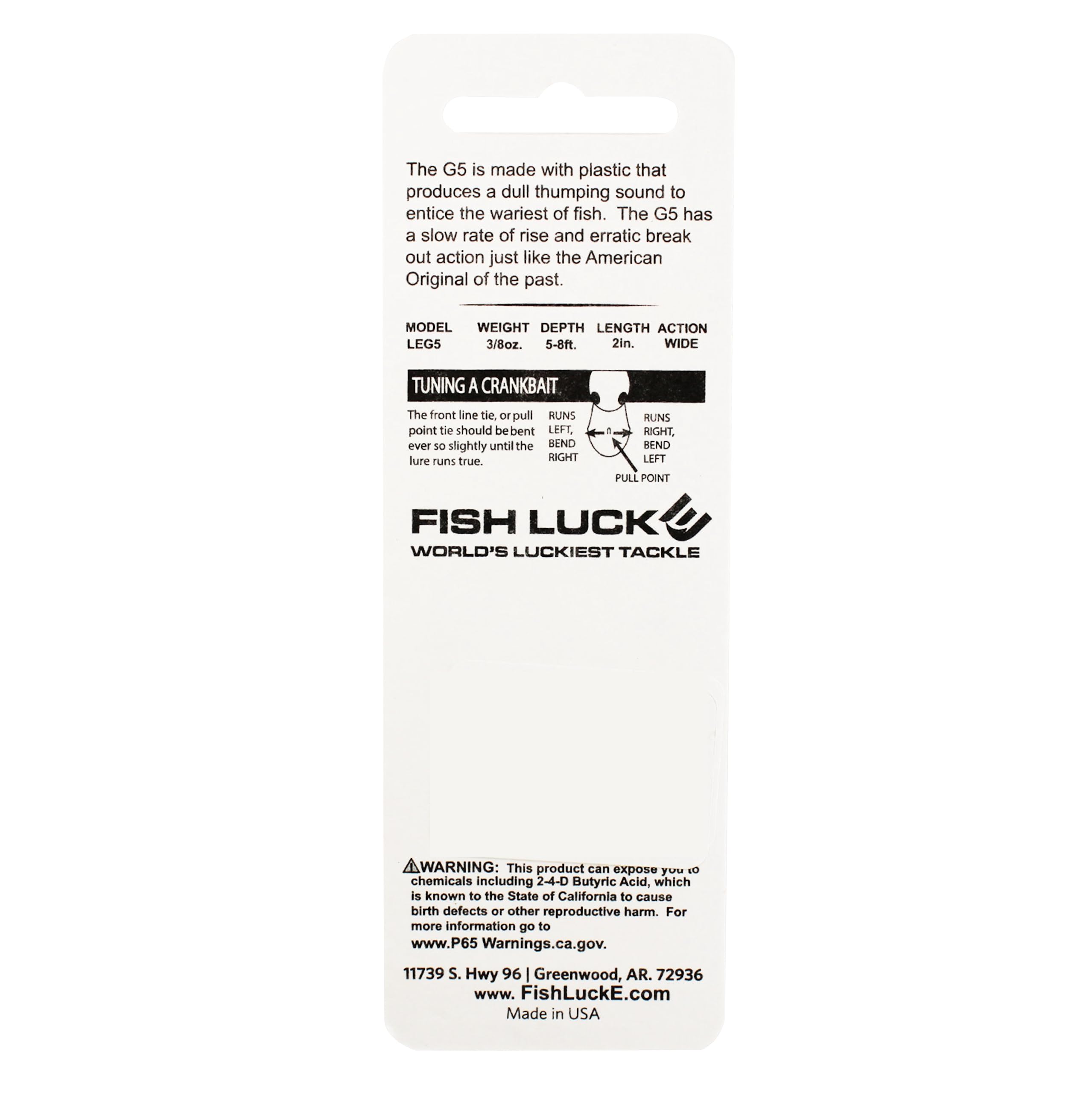 FISH LUCKE Luck E Strike G5 crankbait back view ideal for covering rocky bottoms and trolling.