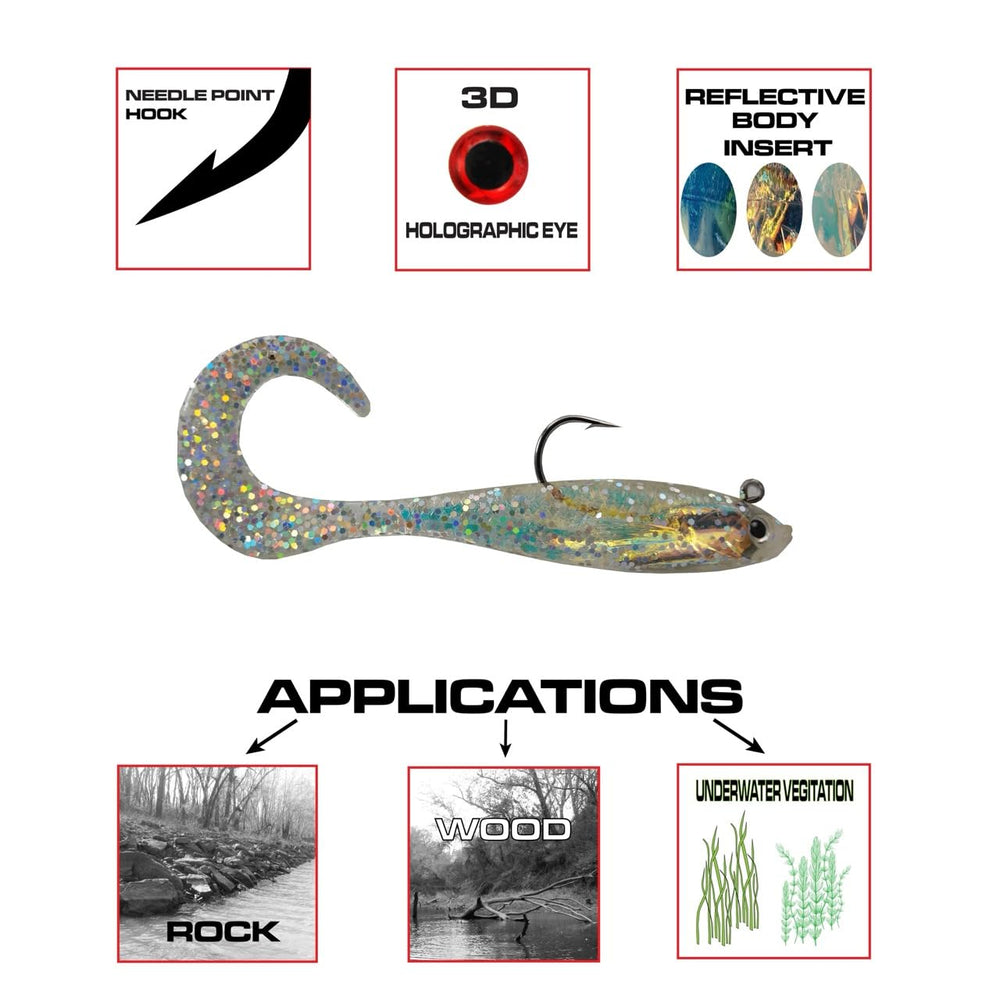 FISH LUCKE Luck E Strike pulsating tail adds lifelike movement during retrieves.