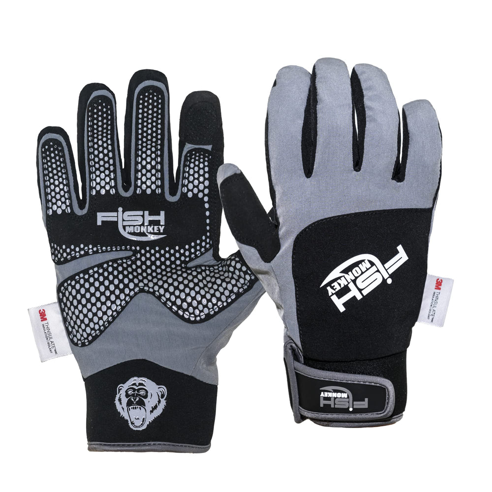 Fish Monkey Dry-Tec waterproof insulated fishing gloves gray/black – front view