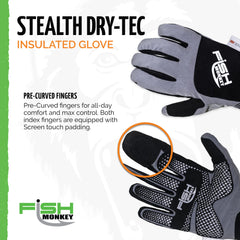 Non-slip Monkey Grip palm detail on Fish Monkey Dry-Tec gloves in gray/black small