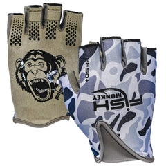 Fish Monkey FM18 stubby glove palm view highlighting dexterity and half finger design.