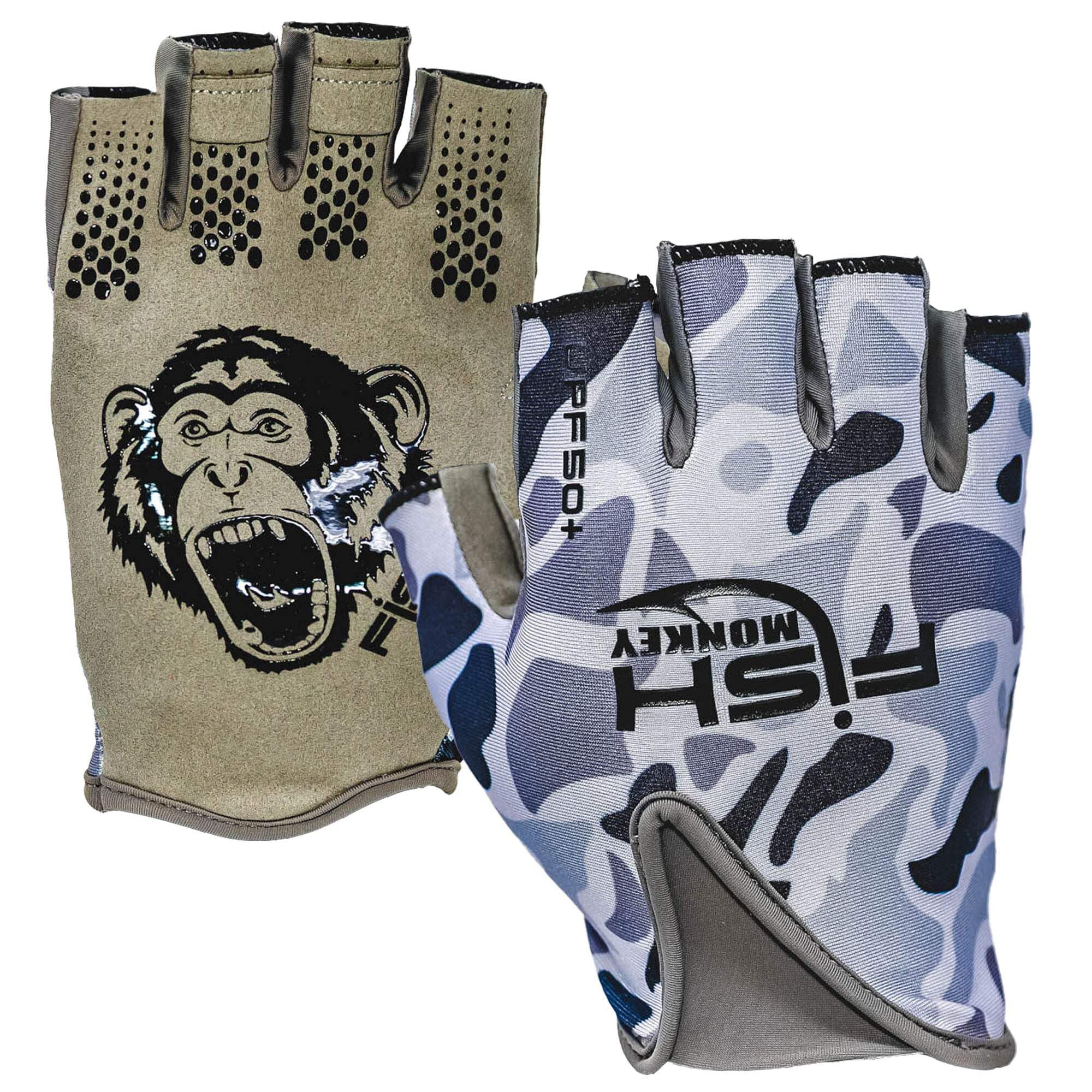 Fish Monkey FM18 Stubby Glove side grip highlights snug fit and secure handling.